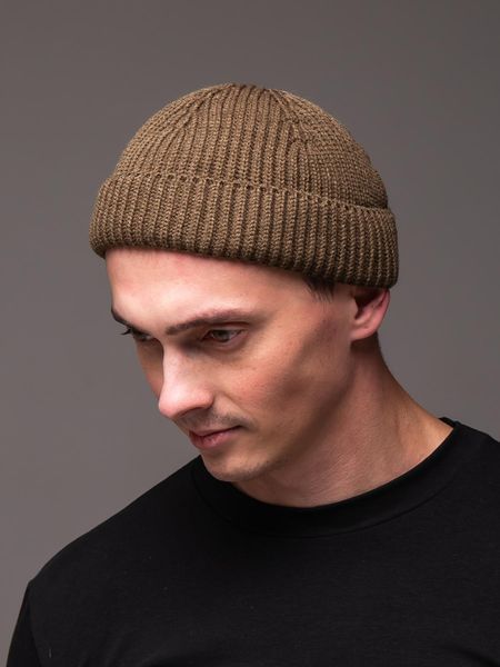 Шапка чоловіча докер в'язана щільна в рубчик світло-коричнева