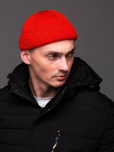 Шапка чоловіча докер в'язана щільна в рубчик помаранчева