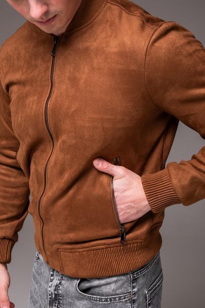 Куртка бомбер замшева комір стійка чоловіча коричнева