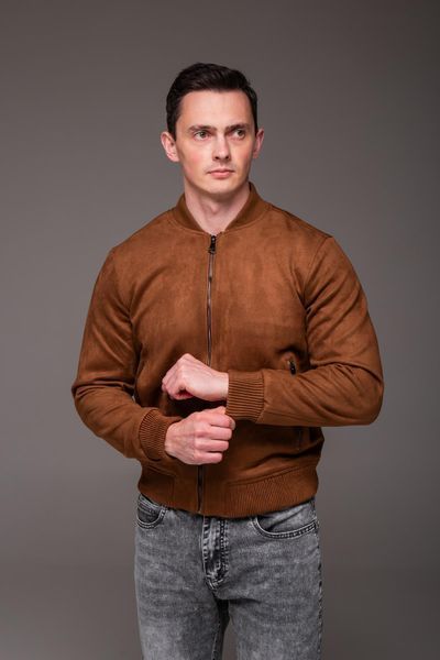 Куртка бомбер замшева комір стійка чоловіча коричнева