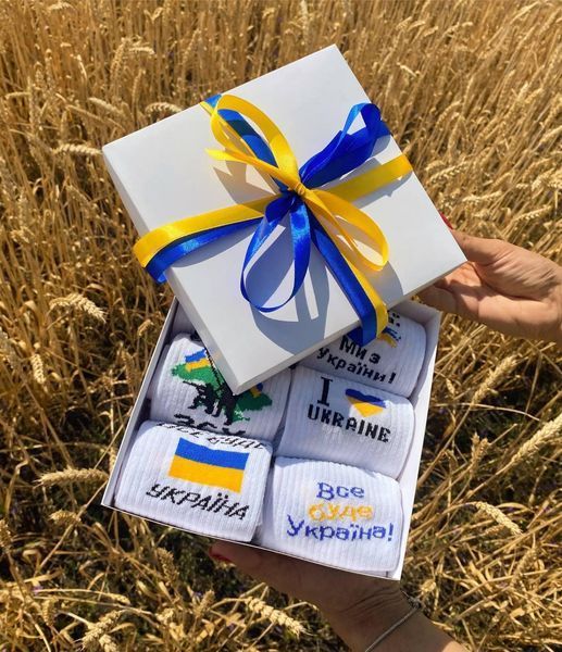 Бокс чоловічих патріотичних шкарпеток на 6 пар 40-45 р в подарунковій коробці із стрічкою весна-осінь-літо