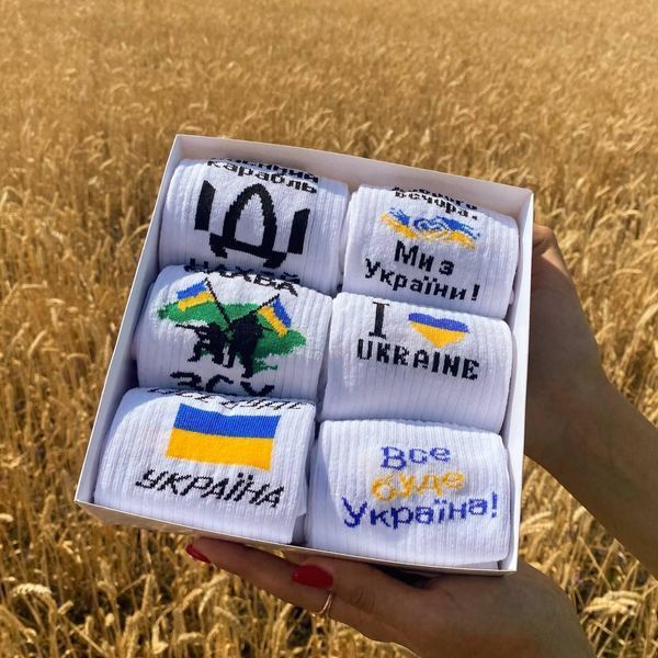 Бокс чоловічих патріотичних шкарпеток на 6 пар 40-45 р в подарунковій коробці із стрічкою весна-осінь-літо