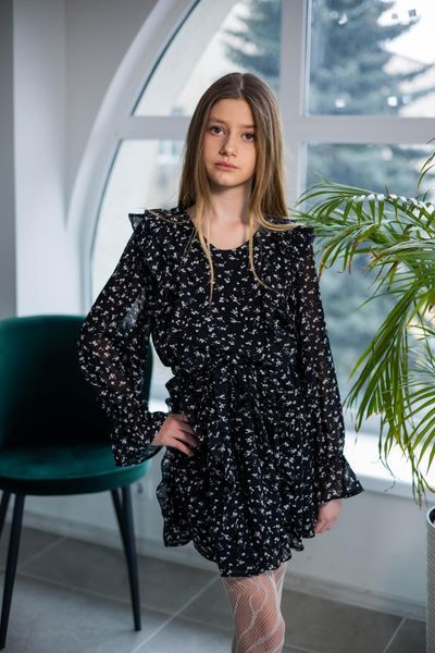 Легка сукня для дівчинки чорна у квіточку (тканина джулі), розміри 140-164, Україна