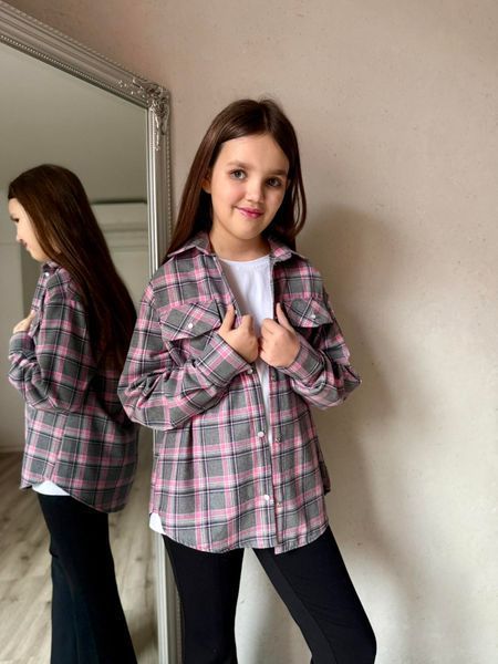 Фланелева сорочка підліткова для дівчинки у клітинку, сіра