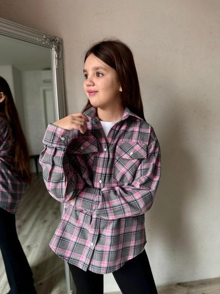Фланелева сорочка підліткова для дівчинки у клітинку, сіра