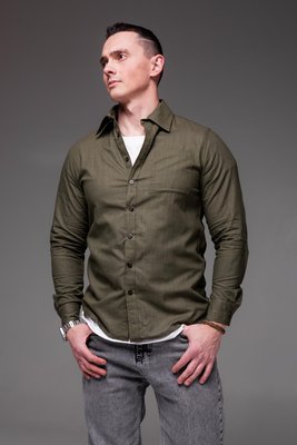 Чоловіча сорочка лляна з довгими рукавами хакі 2194 хак фото