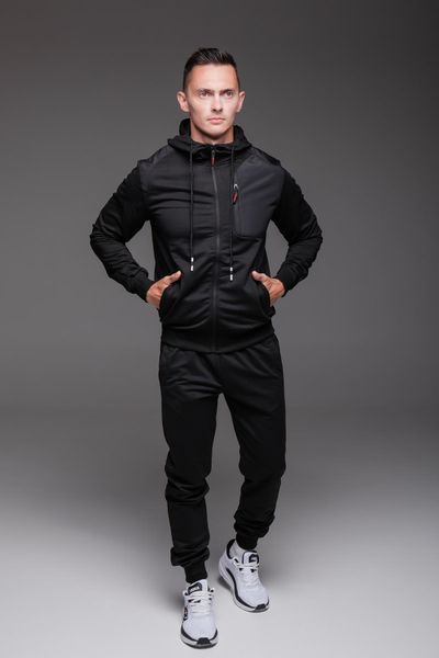 Спортивний костюм чоловічий з капюшоном демісезонний чорний