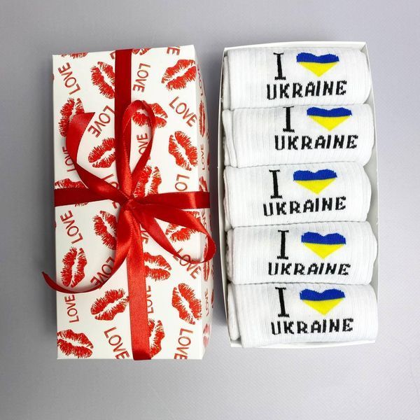 Набір чоловічих патріотичних шкарпеток 40-45 на 5 пар у подарунковій коробці із стрічкою