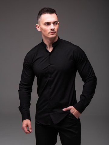 Сорочка чоловіча з довгим рукавом Slim Fit чорна