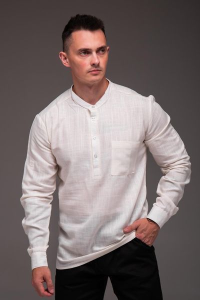Сорочка чоловіча лляна з кишенею "Style", молочна