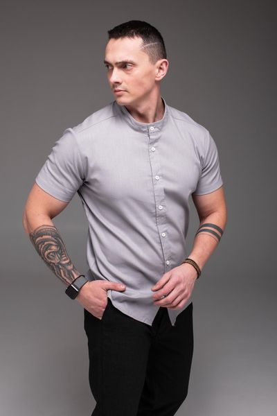 Сорочка чоловіча з льону на короткий рукав,сіра 2030 сір фото