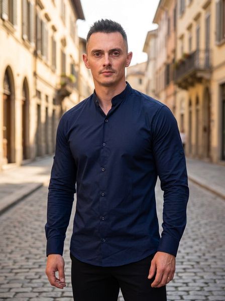 Сорочка чоловіча з довгими рукавами Slim Fit синя