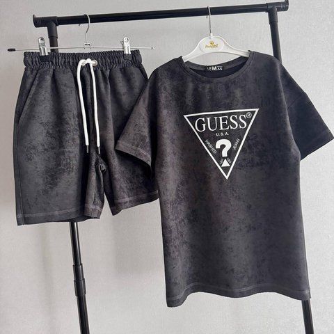 Костюм літній , комплект оверсайз футболка та шорти "GUESS" для дівчинки