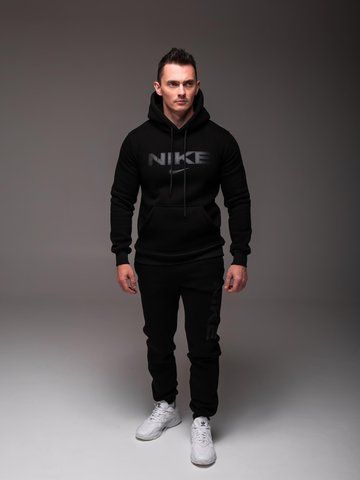 Чоловічий утеплений костюм Nike з капюшоном,чорний