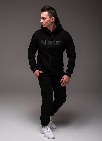 Чоловічий утеплений костюм Nike з капюшоном,чорний