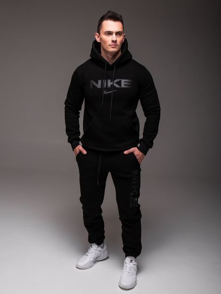 Чоловічий утеплений костюм Nike з капюшоном,чорний