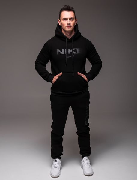 Чоловічий утеплений костюм Nike з капюшоном,чорний