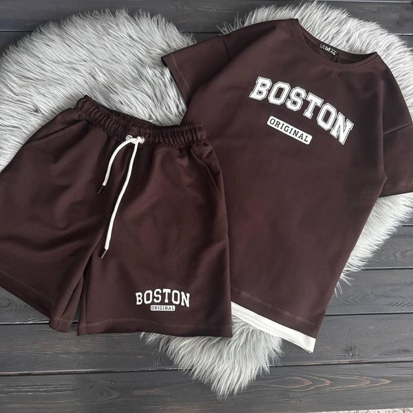 Підлітковий комплект унісекс Boston (футболка та шорти), коричневий варенка, розміри 140-164