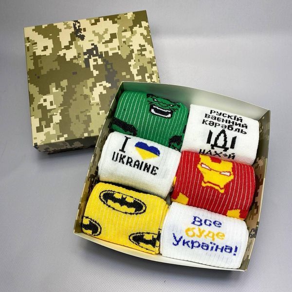 Бокс чоловічих шкарпеток 40-45 на 6 пар у подарунковій коробці