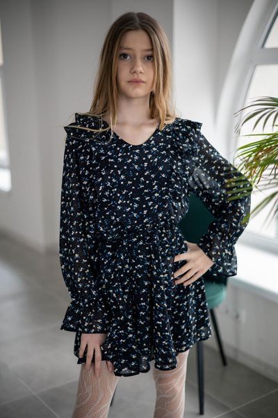 Легка сукня для дівчинки синя у квіточку (тканина джулі), розміри 140-164, Україна