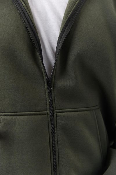 Чоловічий утеплений спортивний костюм на блискавці великого розміру хакі
