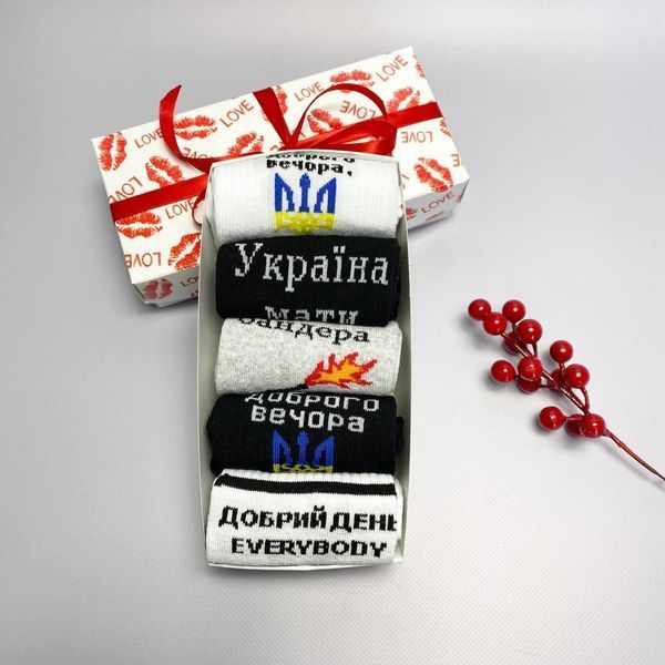 Набір чоловічих патріотичних шкарпеток 40-45 на 5 пар у подарунковій коробці із стрічкою