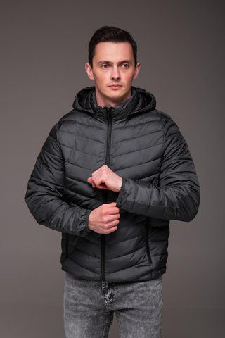 Куртка стьобана чоловіча з капюшоном сіра