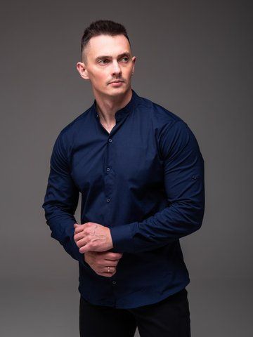 Сорочка чоловіча з довгим рукавом Slim Fit синя