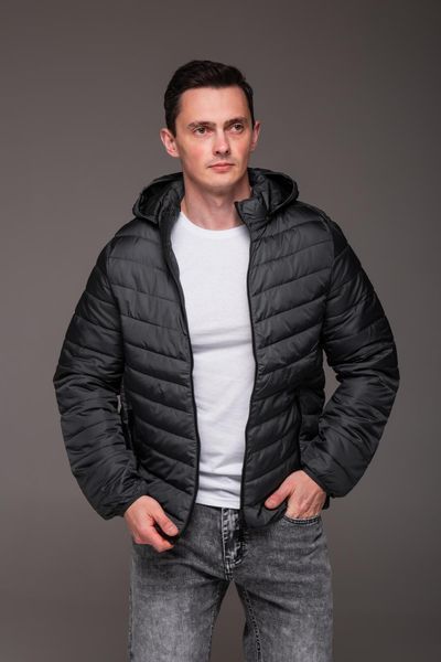 Куртка стьобана чоловіча з капюшоном сіра