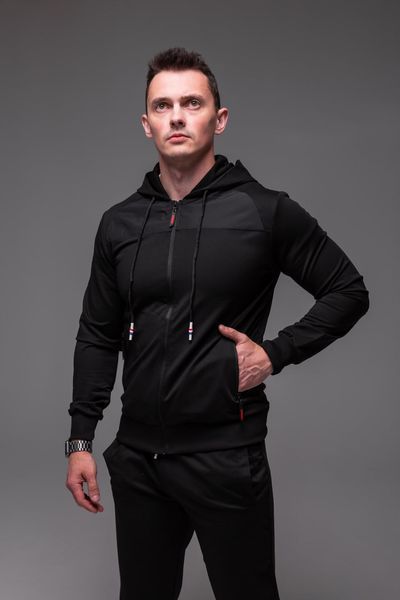Чоловічий спортивний костюм чорний з капюшоном