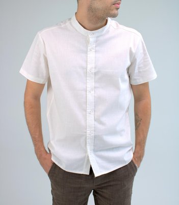 Сорочка чоловіча з льону на короткий рукав,молочна 2030 мол фото