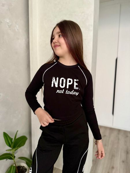 Спортивний костюм для дівчинки підлітка демісезонний (лонгслів NOPE та штани палаццо), чорний