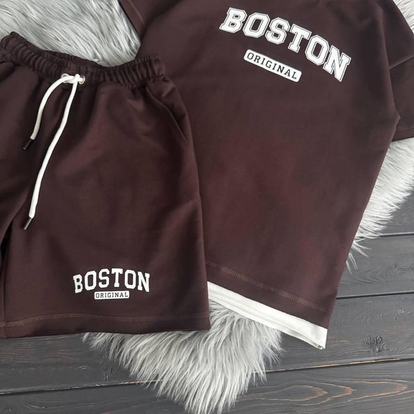 Підлітковий комплект унісекс Boston (футболка та шорти), коричневий варенка, розміри 140-164