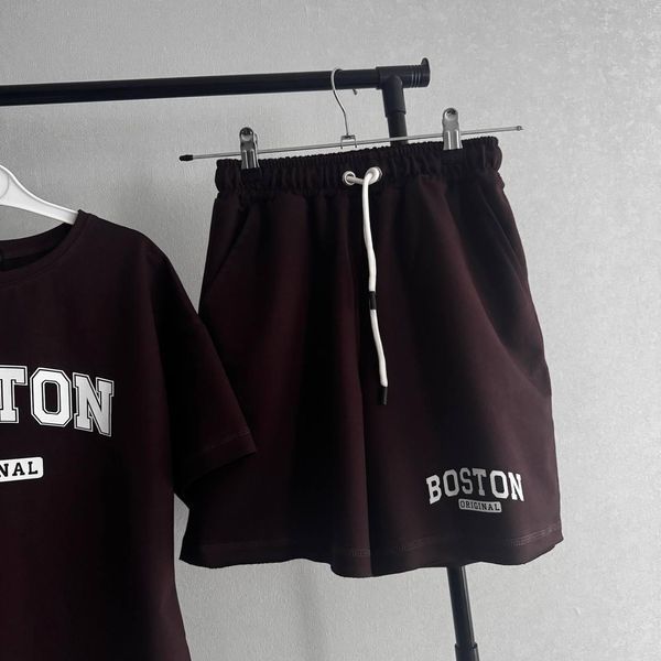 Підлітковий комплект унісекс Boston (футболка та шорти), коричневий варенка, розміри 140-164