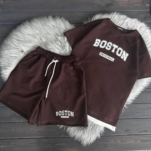 Підлітковий комплект унісекс Boston (футболка та шорти), коричневий варенка, розміри 140-164