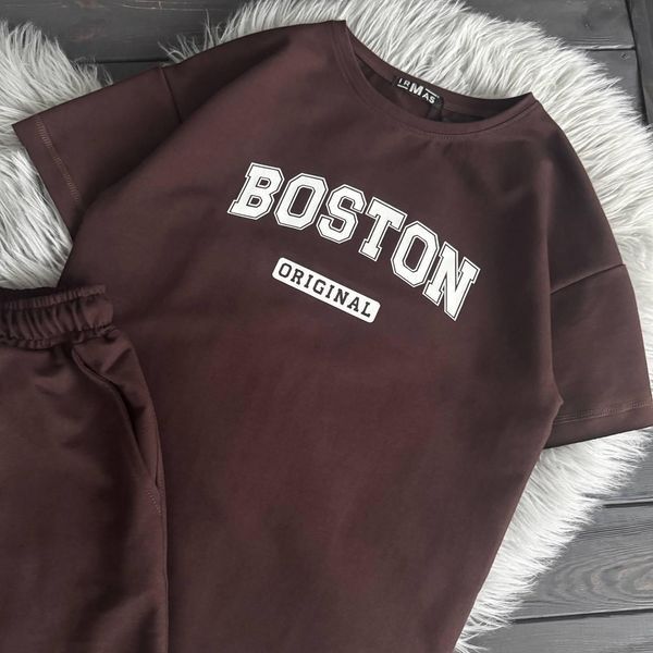 Підлітковий комплект унісекс Boston (футболка та шорти), коричневий варенка, розміри 140-164