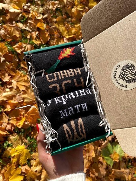 Бокс чоловічих патріотичних шкарпеток 41-45 4 пари в зеленій коробці весна-осінь-літо