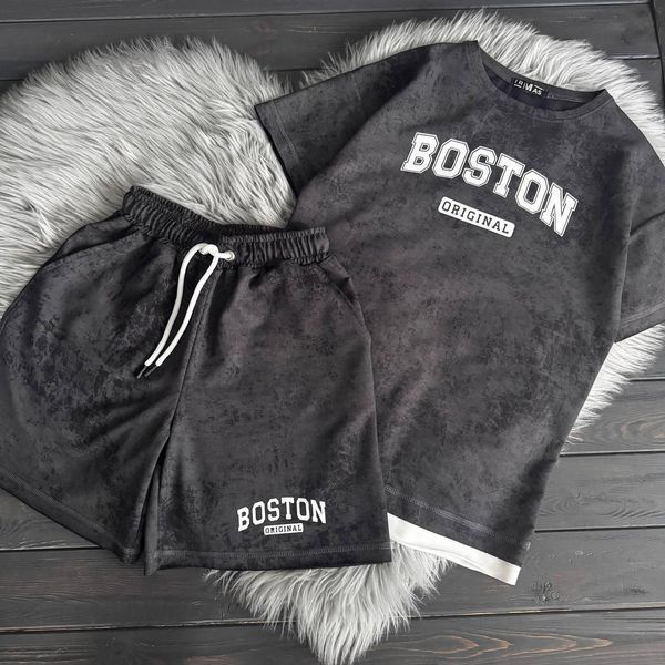 Підлітковий комплект унісекс Boston (футболка та шорти), сірий варенка, розміри 140-164