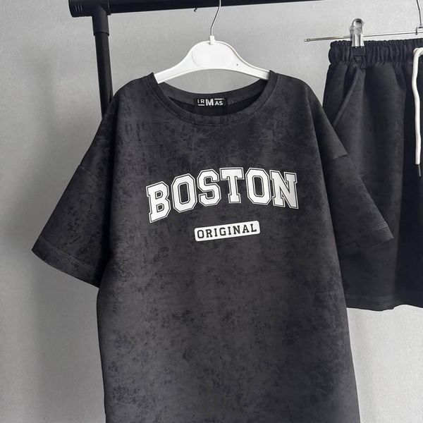 Підлітковий комплект унісекс Boston (футболка та шорти), сірий варенка, розміри 140-164