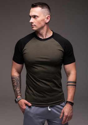 Чоловіча футболка хакі з чорним рукавом 1404 хак фото