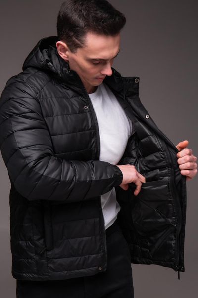 Куртка демісезонна стьобана з капюшоном чоловіча чорна