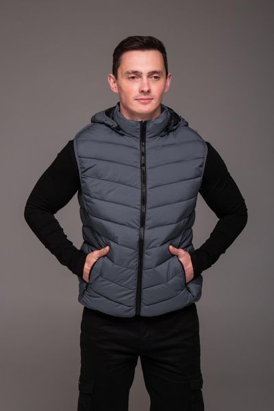 Жилет чоловічий стьобаний з капюшоном L-4XL сірий