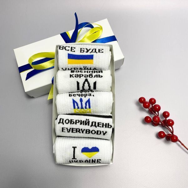 Набір чоловічих патріотичних шкарпеток 40-45 на 5 пар у подарунковій коробці із стрічкою