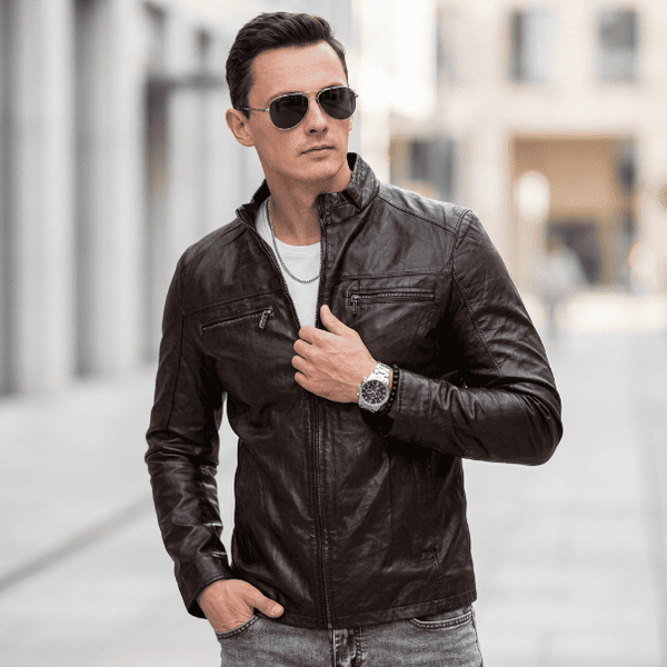 Чоловіча коротка куртка Slim Fit з екошкіри коричнева