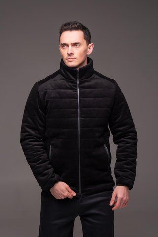 Чоловіча куртка з мікровельвету без капюшона з коміром-стійкою чорна
