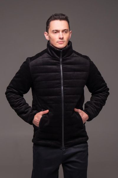 Чоловіча куртка з мікровельвету без капюшона з коміром-стійкою чорна