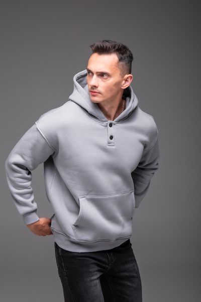 Худі чоловіче на флісі з капюшоном на застібці світло-сіре