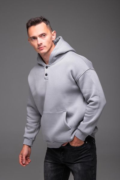 Худі чоловіче на флісі з капюшоном на застібці світло-сіре