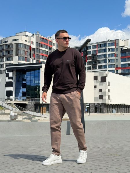 Брюки чоловічі чинос повсякденні на гумці бежеві (кемел), 100% бавовна