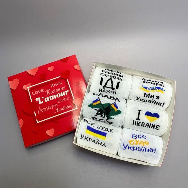 Бокс чоловічих патріотичних шкарпеток 40-45 на 6 пар у подарунковій коробці